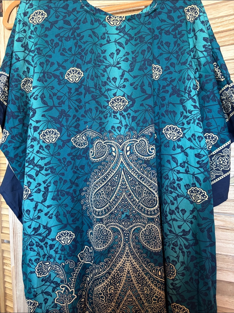 Teal Paisley-Print Kaftan Dress - Elegant Women's Cover-Up O S F M - Picture 3 of 3